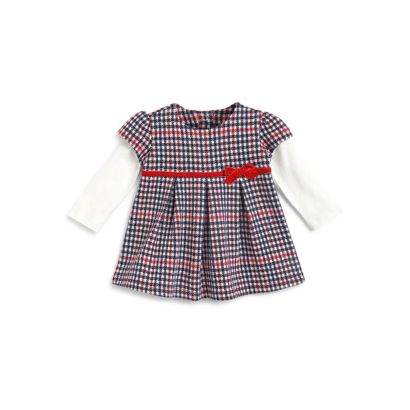 Girls White and Red Checkered Long Sleeve Dress image number 0